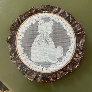 Vintage Lace Bear Wall Hanging with Floral Trim